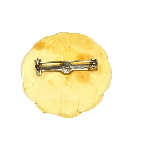 Vintage Hand-Carved Bone Rose Brooch Pin With Metal Clasp - Picture 6 of 6
